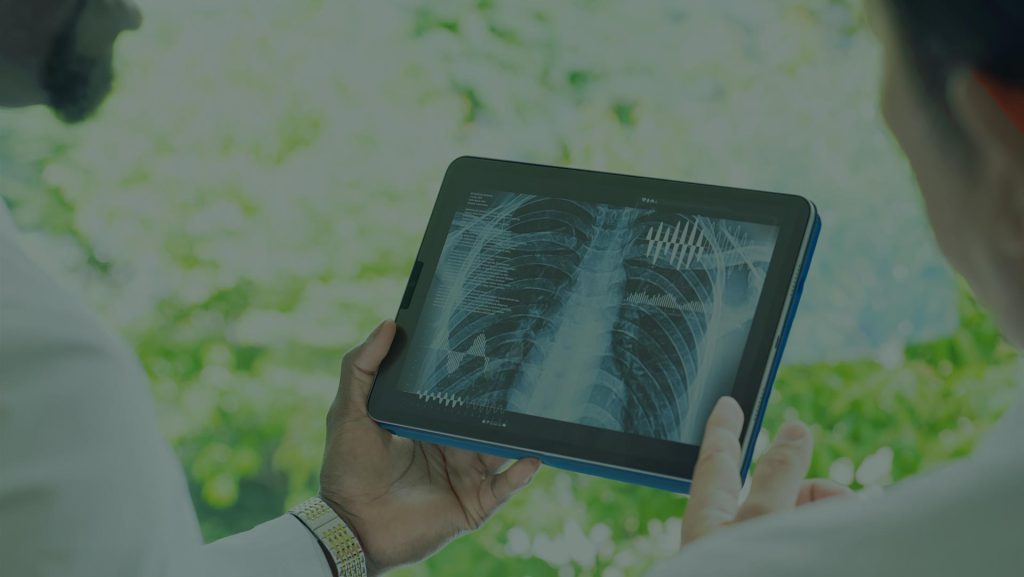 Image of a tablet showing a photo of an xray